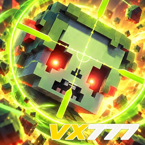 VX777 — ilustração de um cubo verde em estilo pixel art