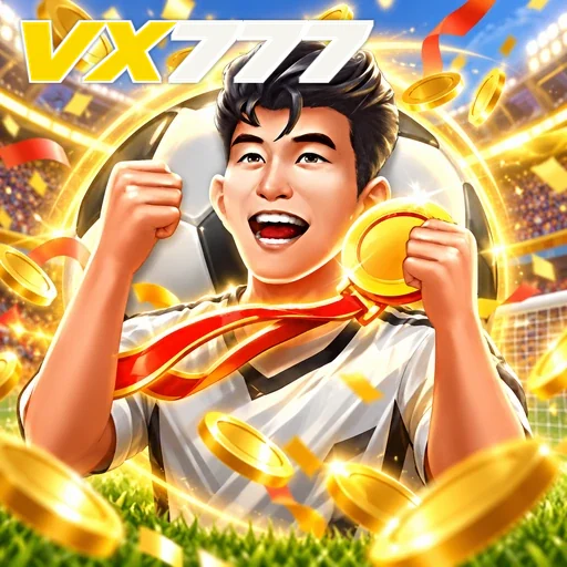 VX777 — ilustração de um jogador comemorando com uma moeda