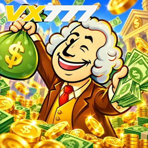 VX777 — ilustração de um personagem com saco de dinheiro