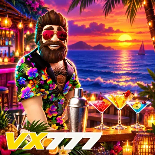 VX777 — ilustração de um personagem em uma festa tropical